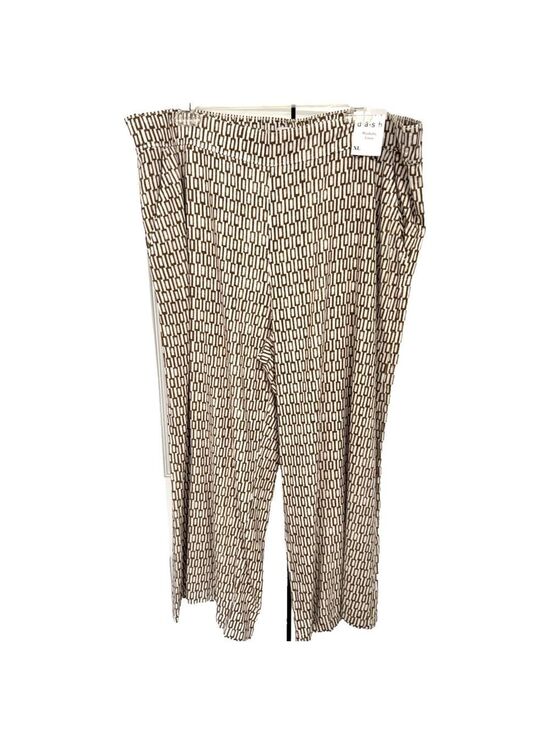 DASH Pants - Dash Womens XL Linen Blend Pants Wide Leg Pants Casual Brown White Geometric